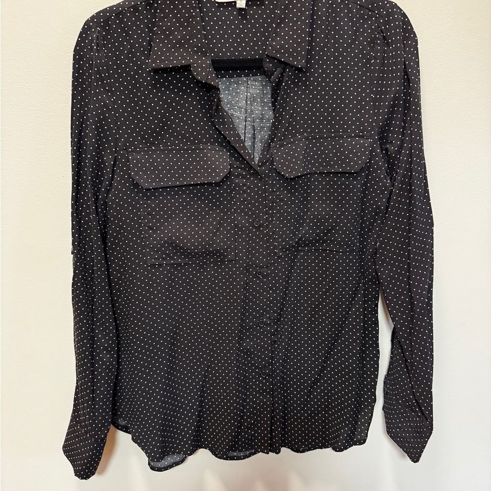 NWOT Love Tree Black and White Polka Dot Button Down Shirt